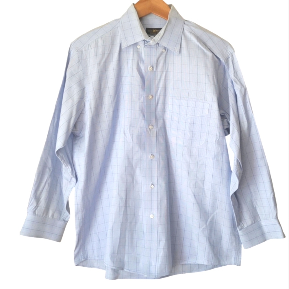 Mens's Club Room Pinpoint  Dress Shirt Regular Fit Button Up Plaid Size 16 32/33